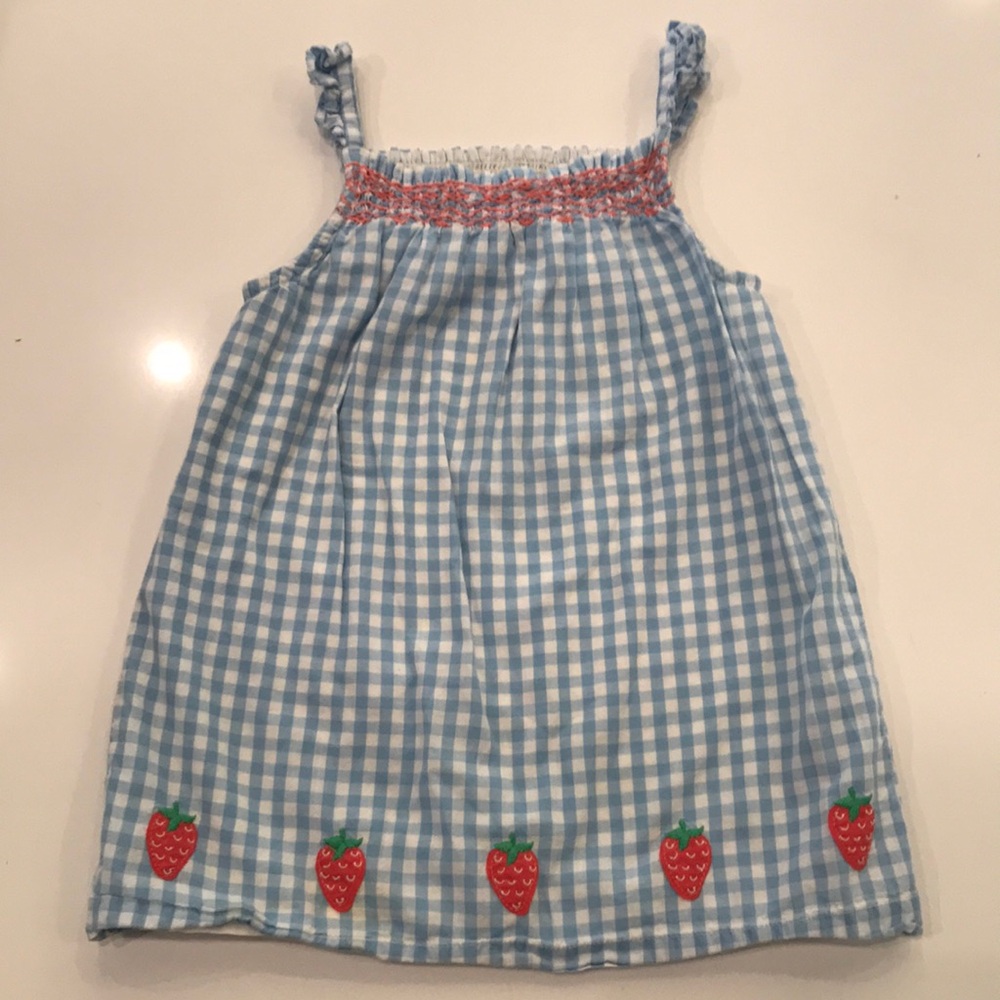 Baby Boden sweet light blue and white strawberry sundress size 12-18 months